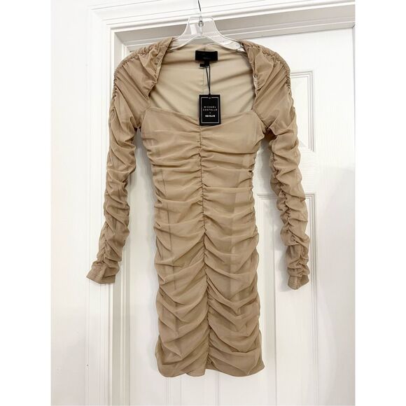 Revolve Dresses & Skirts - Michael Costello x Revolve Franky Beige Ruched Mini Dress Size Medium NWT